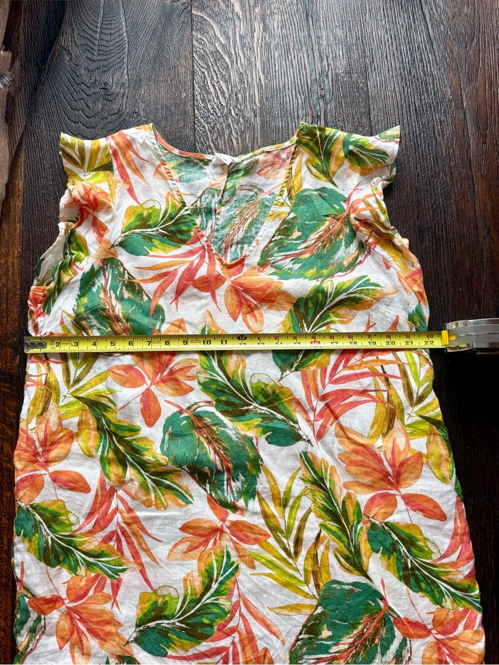 Nicole Miller White Tropical Floral Mini Dress with Green and Orange Leaves - Picture 3 of 3
